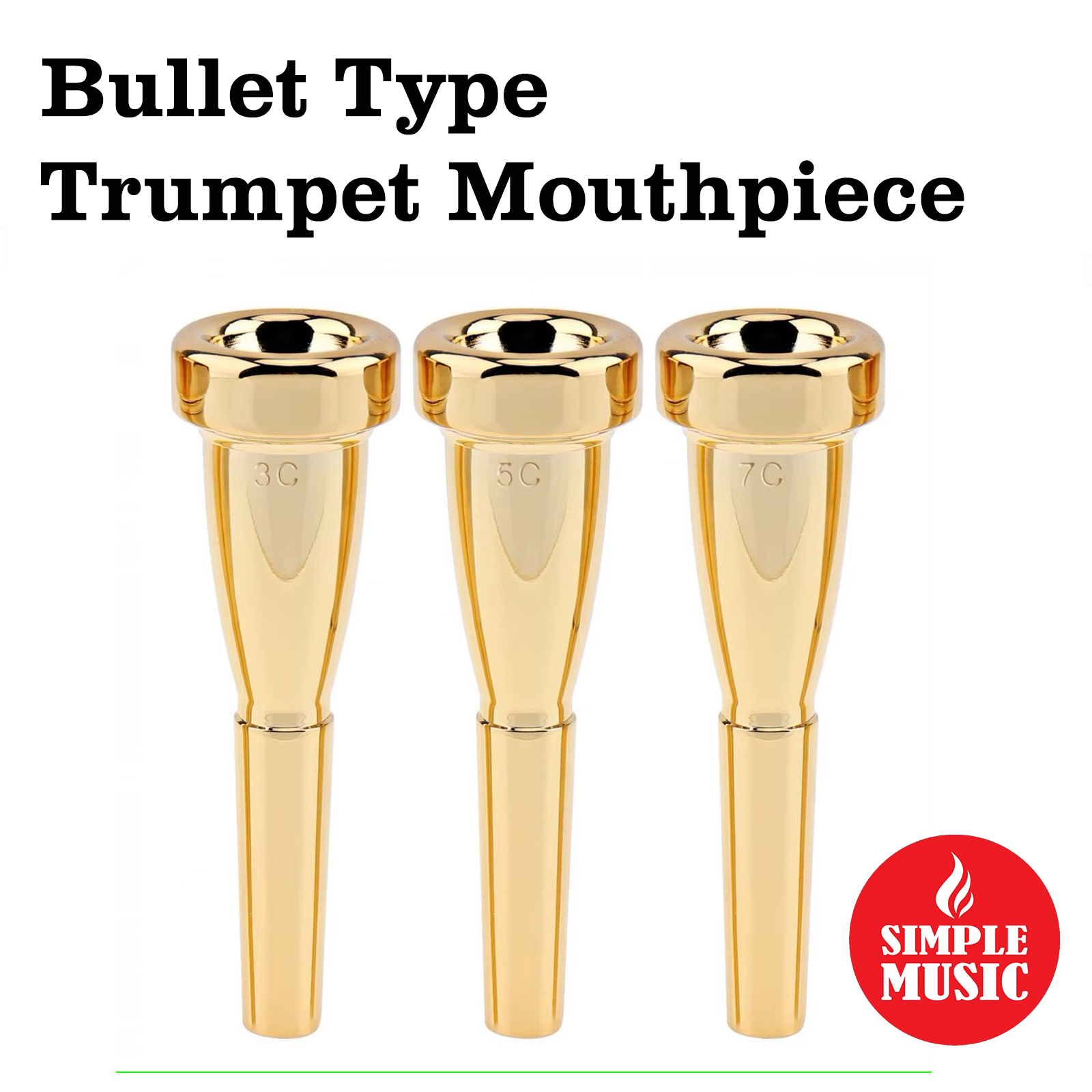 Gold Plated Professional Bullet Shape Trumpet Mouth piece 5C